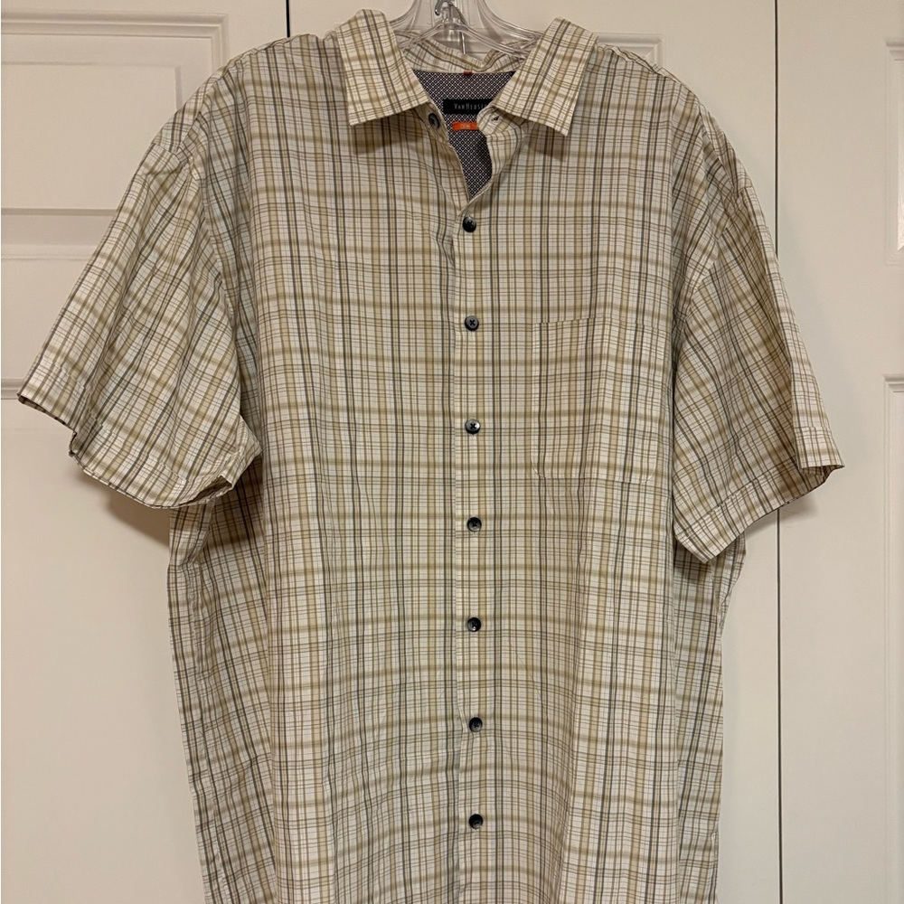 Van Heusen Beige Plaid Casual Button Down Shirt